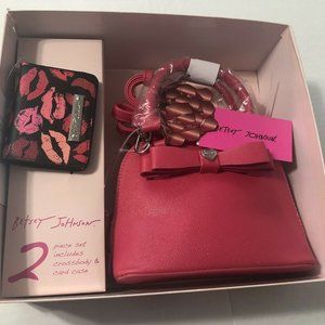 Betsey Johnson 2 pc Set- New, Pink Crossbody Purse and Card Case